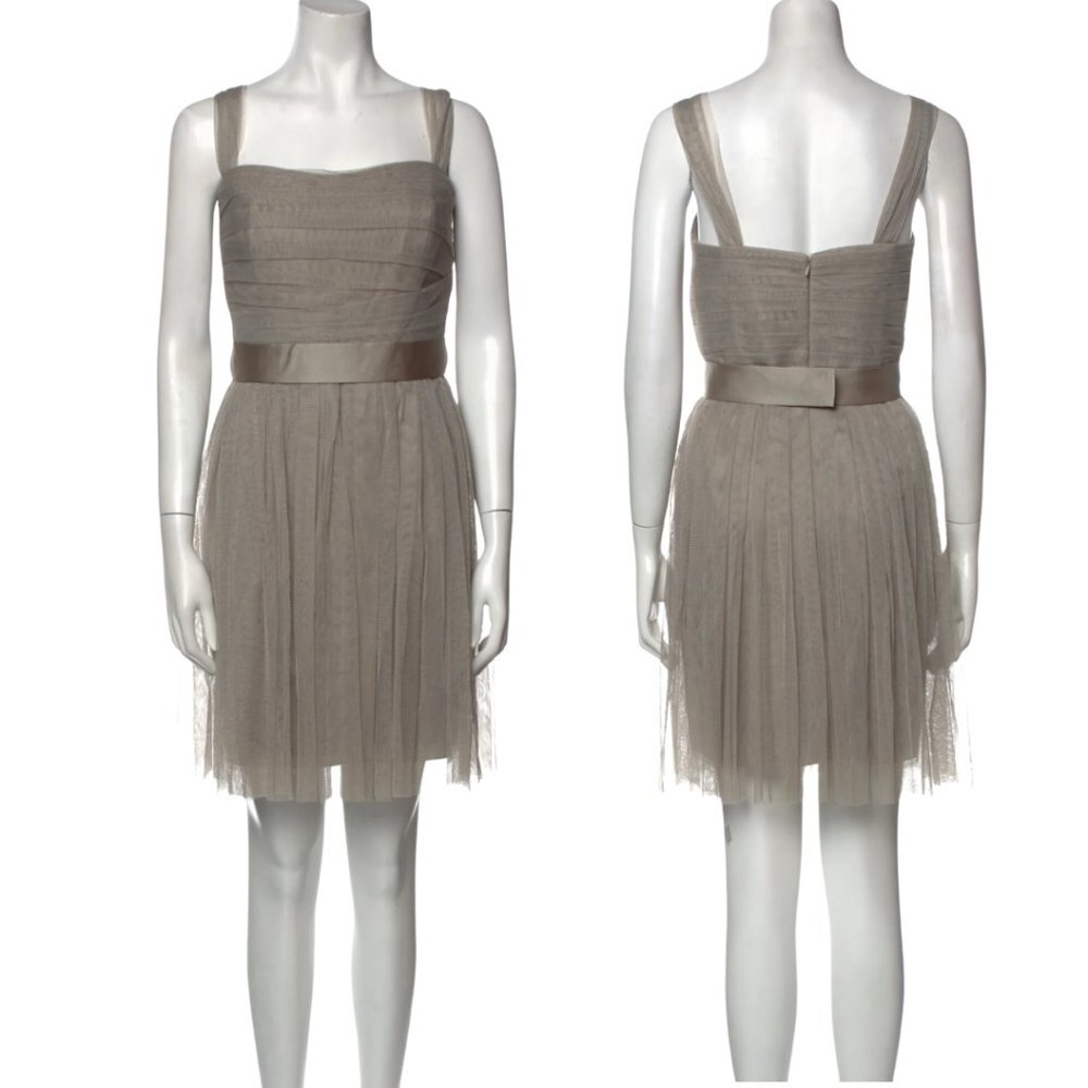 NWT White by VERA WANG Square Neckline Mini Dress Pleated Mesh Accents size 12